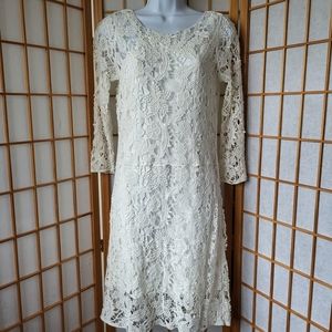 NWT RALPH LAUREN KNEE LENGTH EXCLUSIVE WINTER WHITE CROCHETED COTTON DRESS SMALL